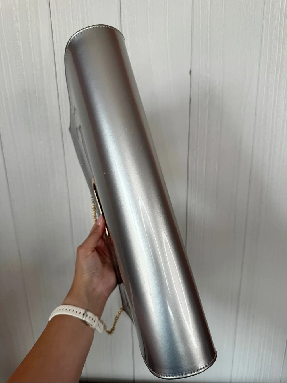 Metallic Silver Chain-Handle Women’s Clutch Bag